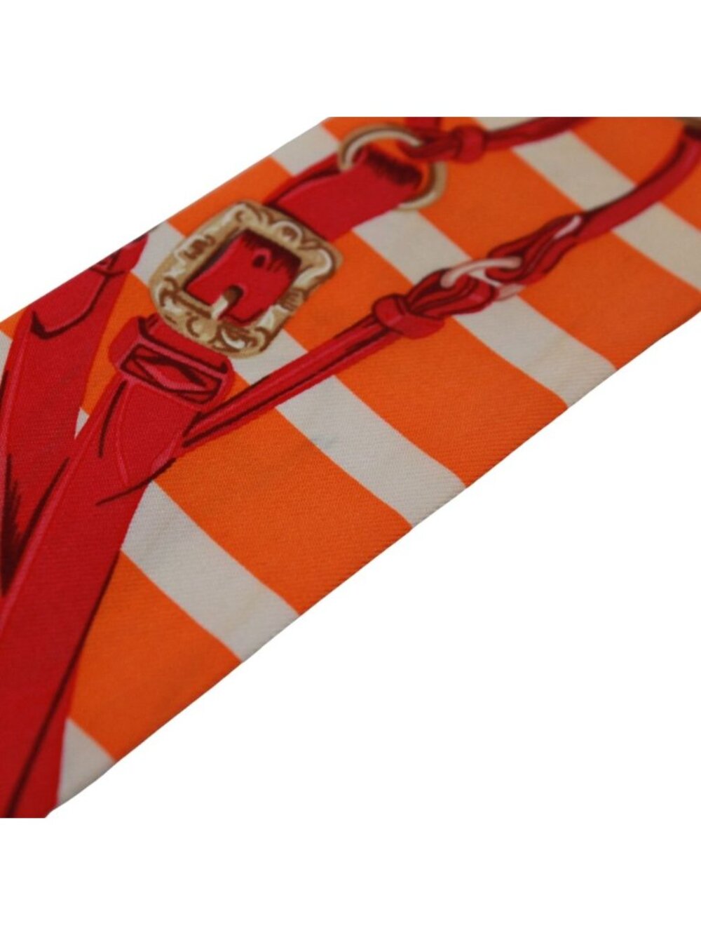 Hermes Twilly Brides de Gala Ceremonial Bridle Silk Orange White Red Scarf - Picture 10 of 13